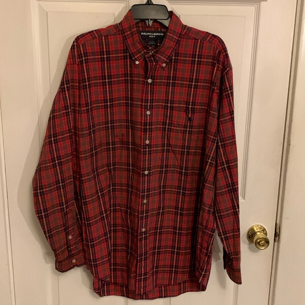 Ralph Lauren Golf Tilden 100% Cotton Plaid Men’s Long Sleeve Button Down SZ L